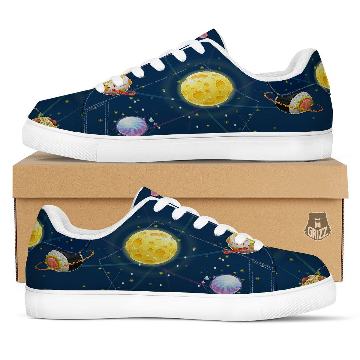 Fast Food Planets Set Print White Low Top Sneakers-grizzshop