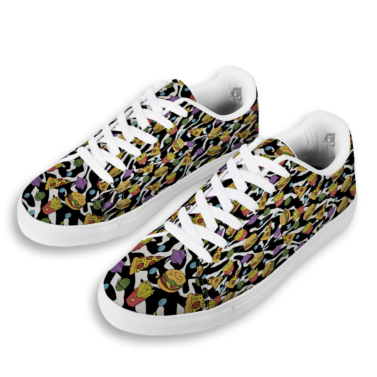 Fastfood Cute Zebra Print Pattern White Low Top Sneakers-grizzshop