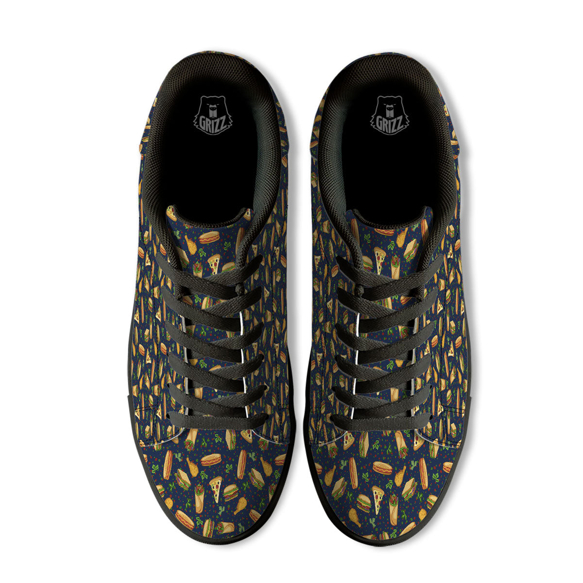 Fastfood Navy Doodle Print Pattern Black Low Top Sneakers-grizzshop