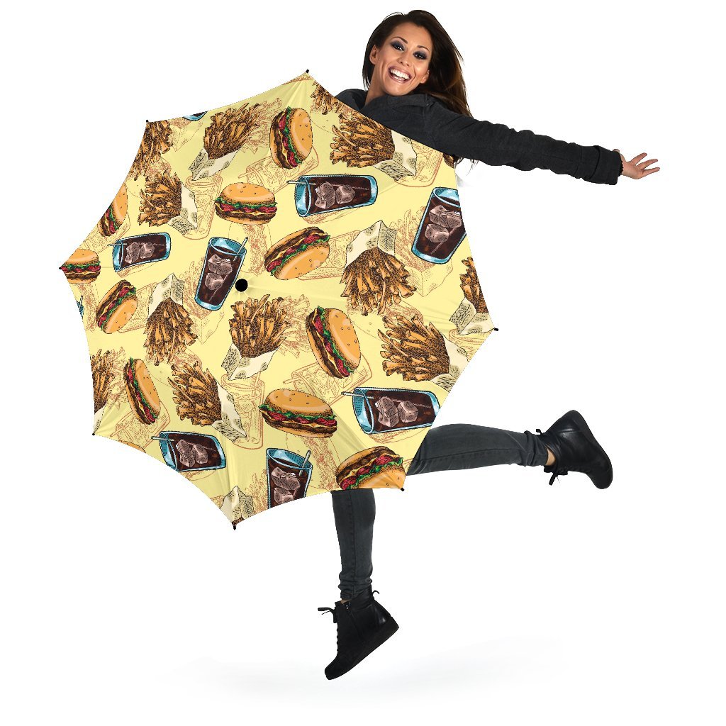 Fastfood Pattern Print Automatic Foldable Umbrella-grizzshop