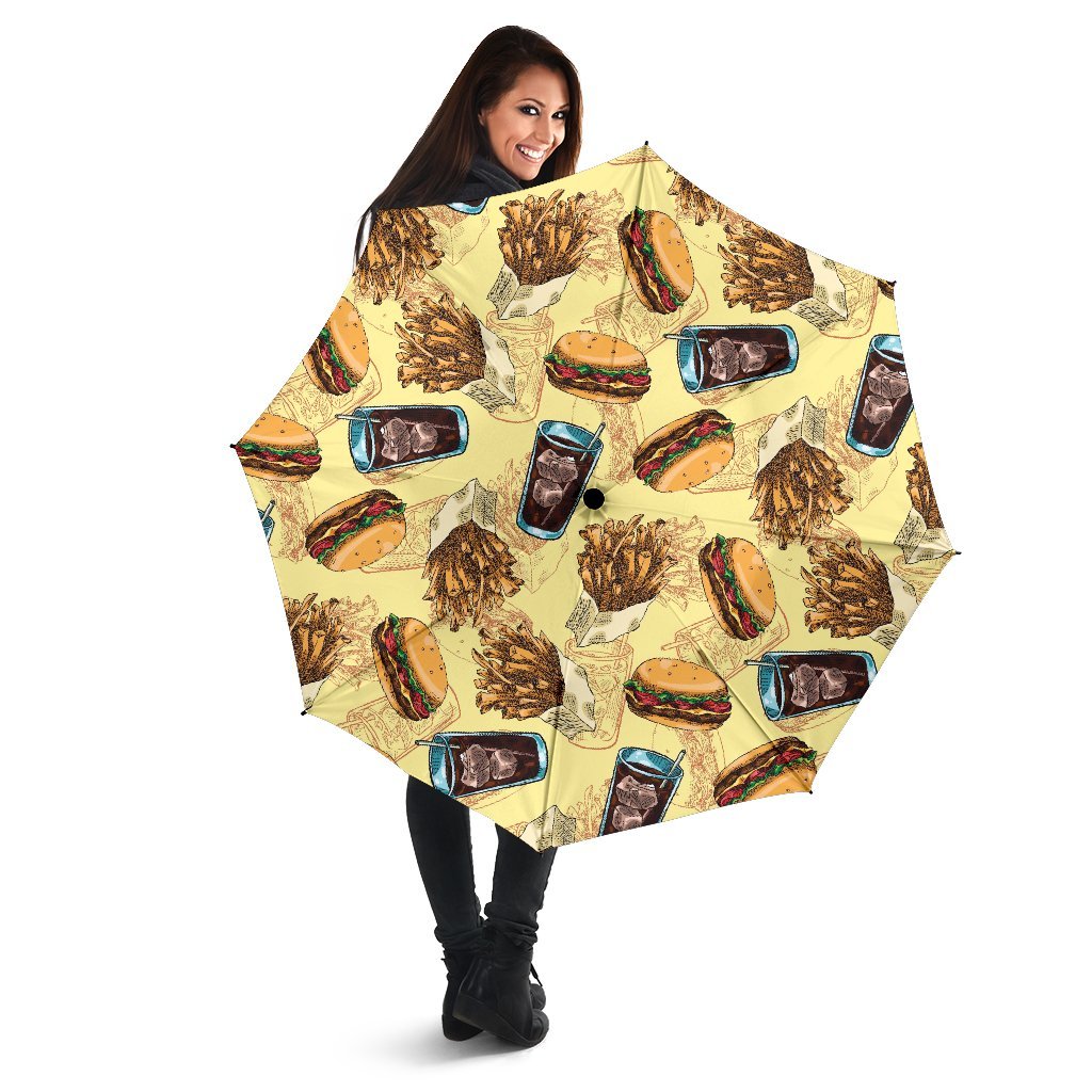 Fastfood Pattern Print Automatic Foldable Umbrella-grizzshop