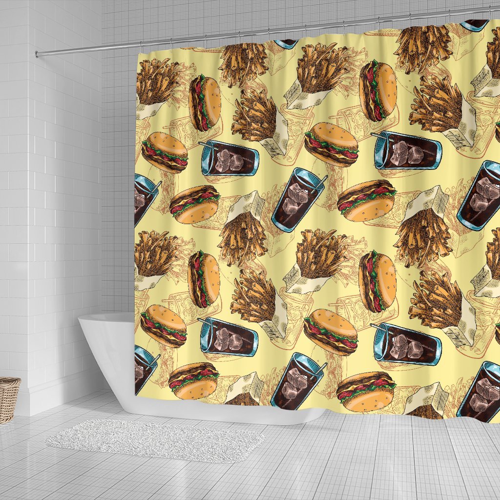 Fastfood Pattern Print Bathroom Shower Curtain-grizzshop