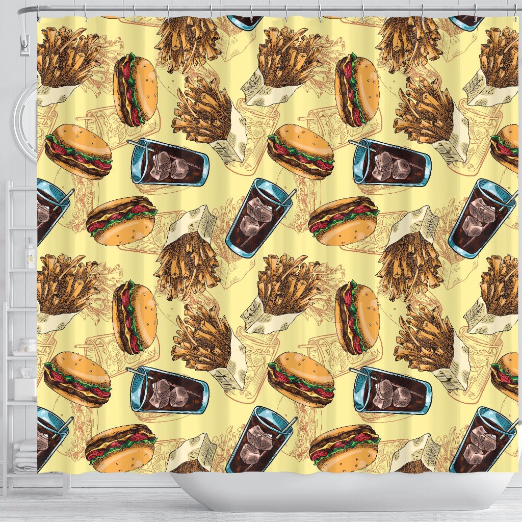 Fastfood Pattern Print Bathroom Shower Curtain-grizzshop