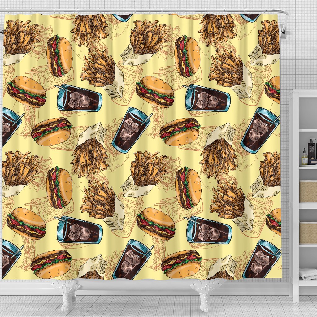 Fastfood Pattern Print Bathroom Shower Curtain-grizzshop