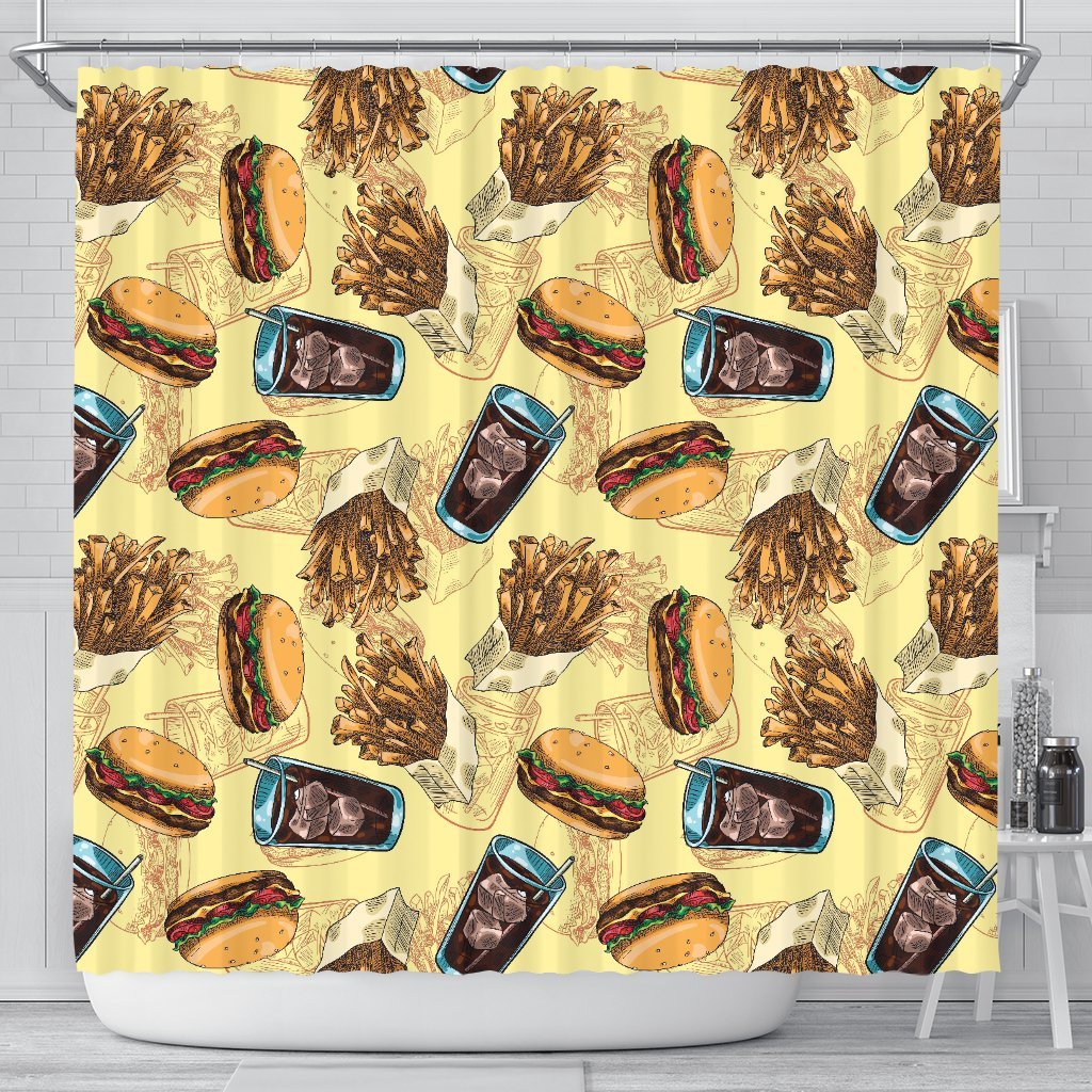 Fastfood Pattern Print Bathroom Shower Curtain-grizzshop