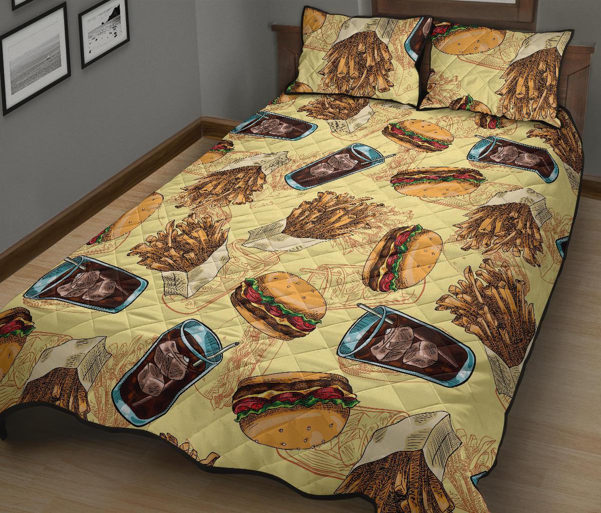 Fastfood Pattern Print Bed Set Quilt-grizzshop