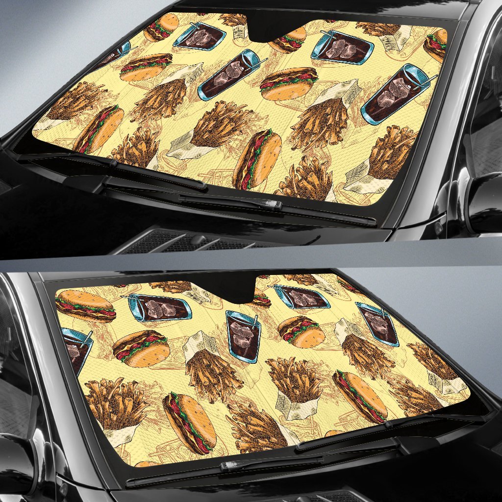 Fastfood Pattern Print Car Sun Shade-grizzshop