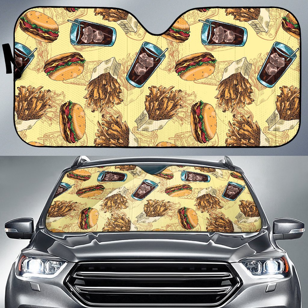 Fastfood Pattern Print Car Sun Shade-grizzshop