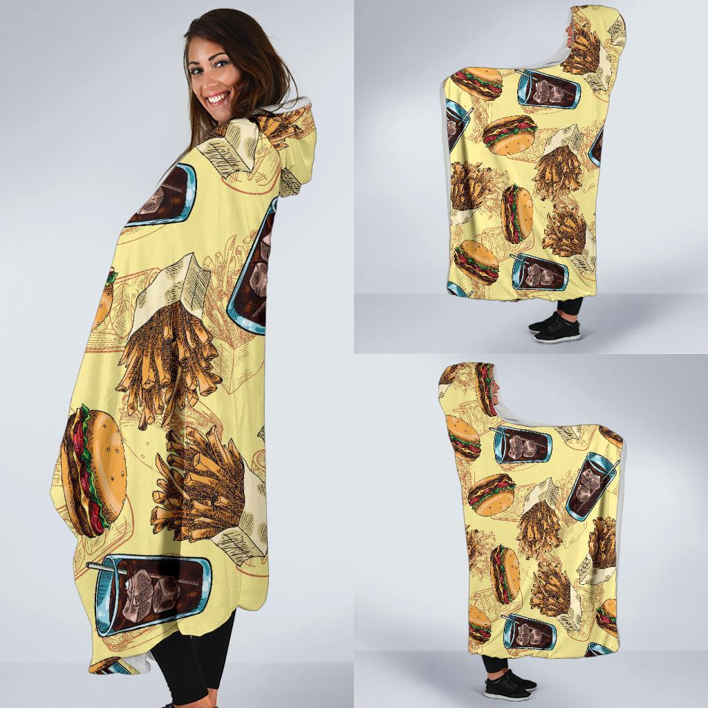 Fastfood Pattern Print Hooded Blanket-grizzshop