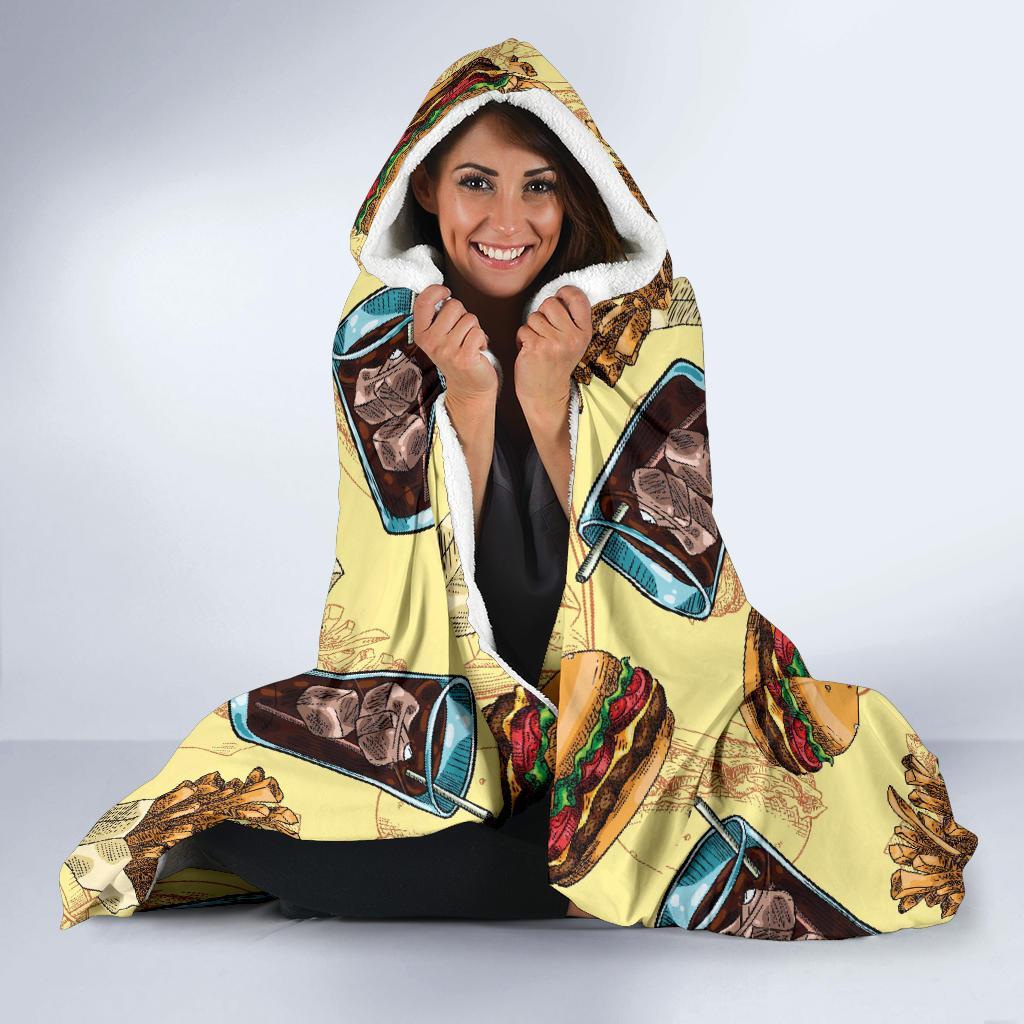 Fastfood Pattern Print Hooded Blanket-grizzshop