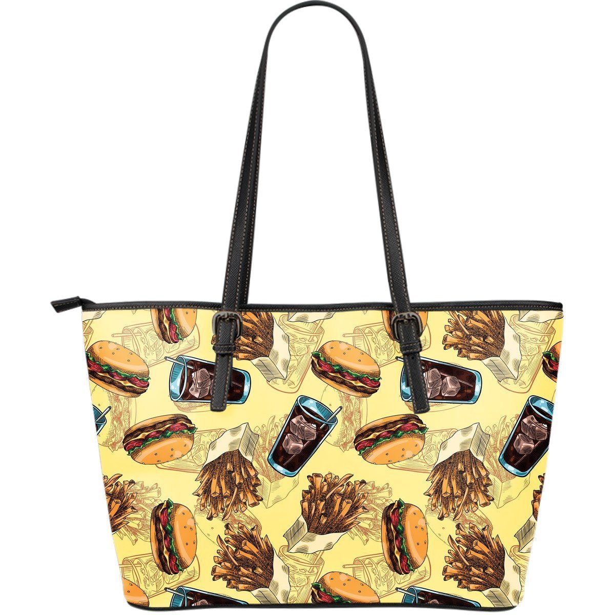 Fastfood Pattern Print Leather Tote Bag-grizzshop