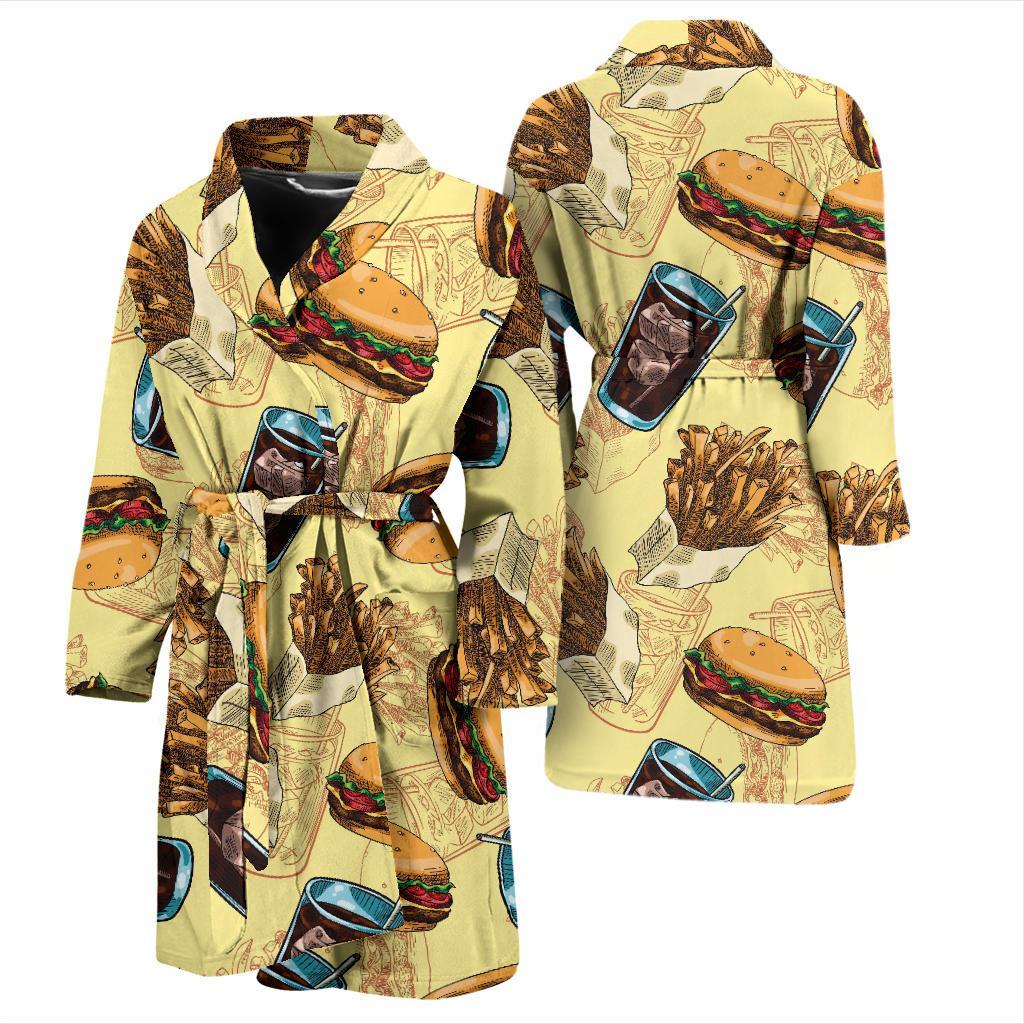 Fastfood Pattern Print Men Long Robe-grizzshop