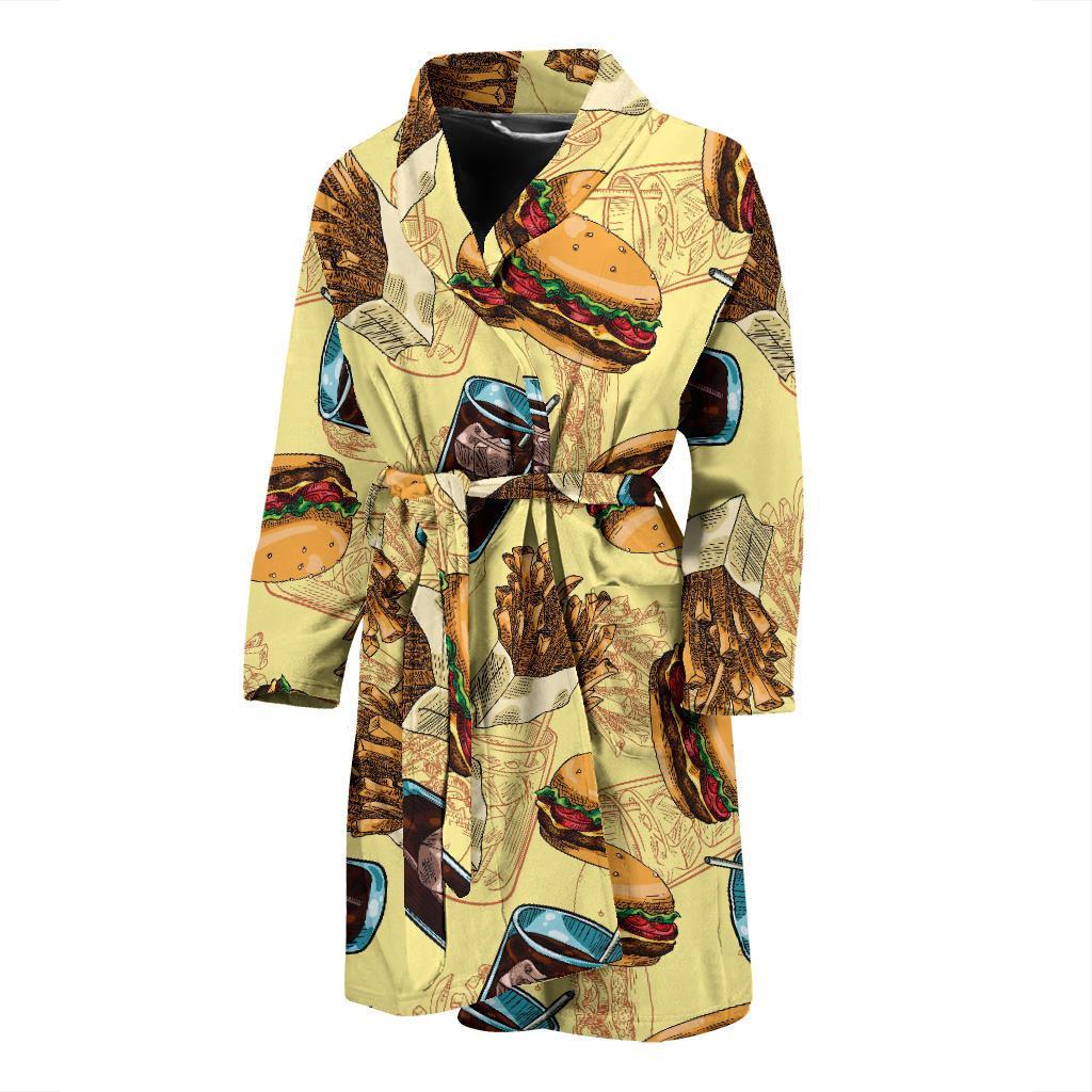 Fastfood Pattern Print Men Long Robe-grizzshop