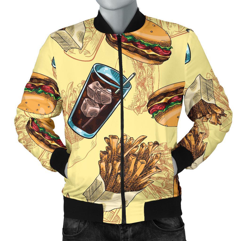 Fastfood Pattern Print Men's Bomber Jacket-grizzshop