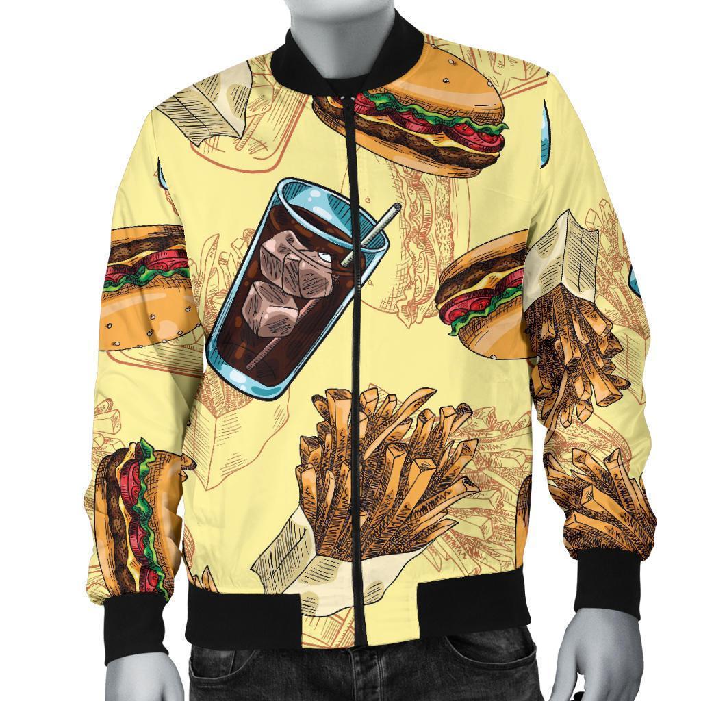 Fastfood Pattern Print Men's Bomber Jacket-grizzshop