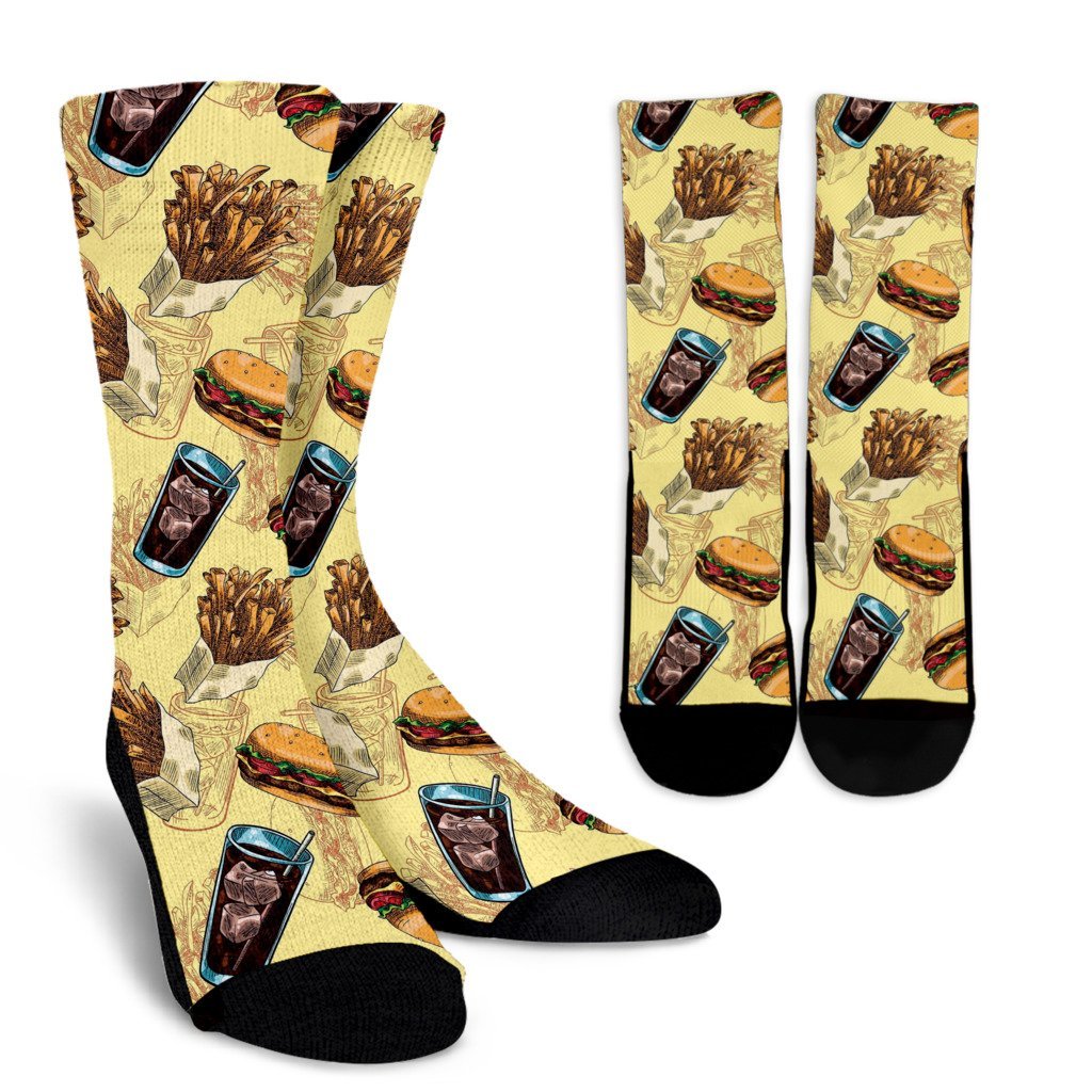 Fastfood Pattern Print Unisex Crew Socks-grizzshop