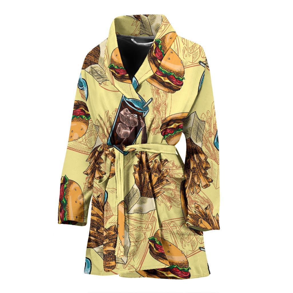 Fastfood Pattern Print Women Long Robe-grizzshop