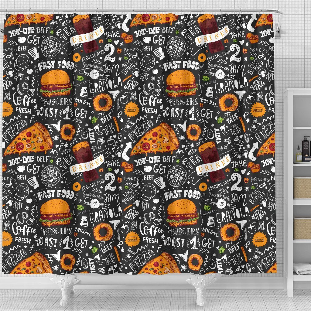 Fastfood Print Pattern Bathroom Shower Curtain-grizzshop