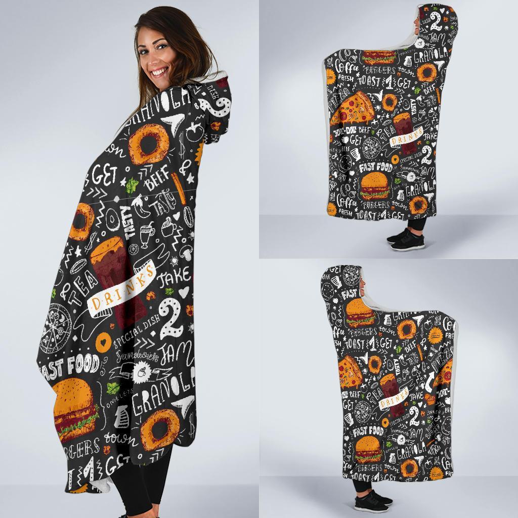 Fastfood Print Pattern Hooded Blanket-grizzshop