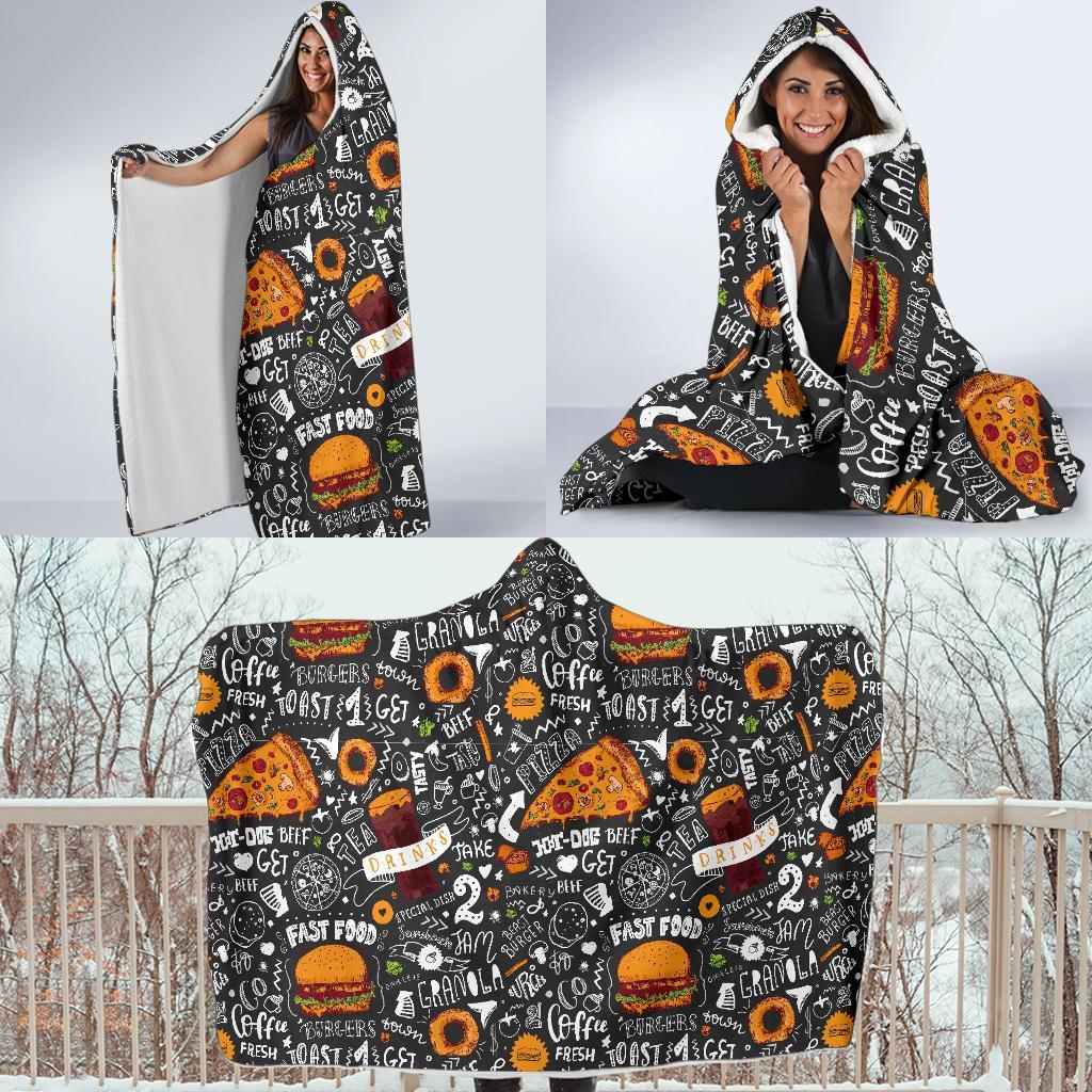 Fastfood Print Pattern Hooded Blanket-grizzshop