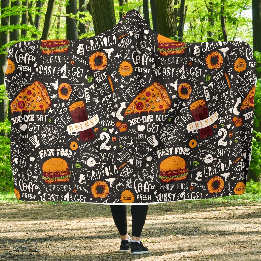 Fastfood Print Pattern Hooded Blanket-grizzshop