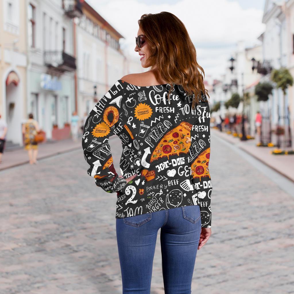 Fastfood Print Pattern Women Off Shoulder Sweatshirt-grizzshop