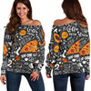 Fastfood Print Pattern Women Off Shoulder Sweatshirt-grizzshop