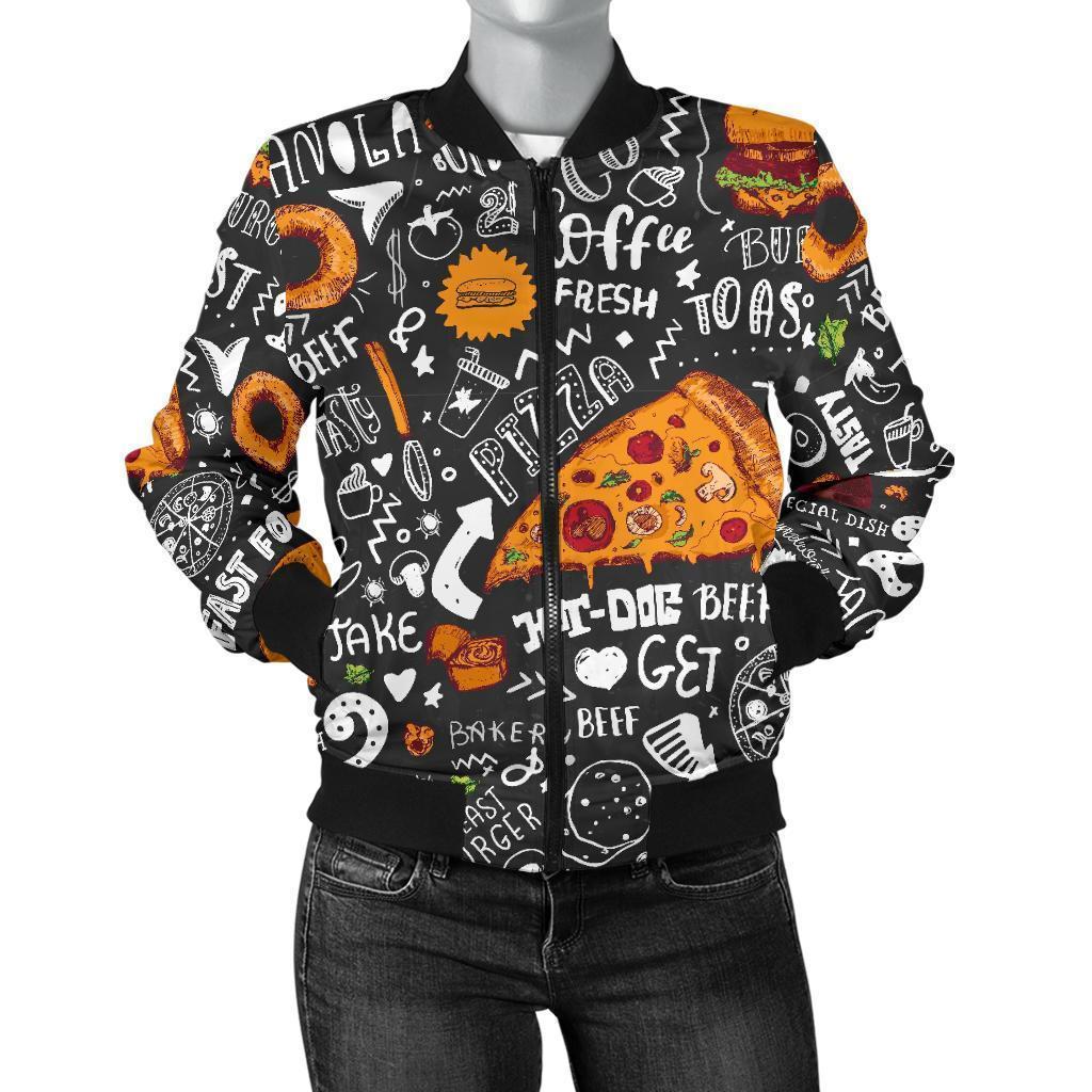 Fastfood Print Pattern Women Casual Bomber Jacket-grizzshop