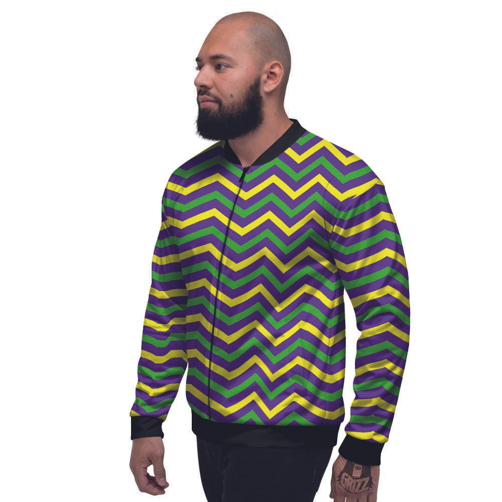 Fat Tuesday Chevron Mardi Gras Print Men's Bomber Jacket-grizzshop