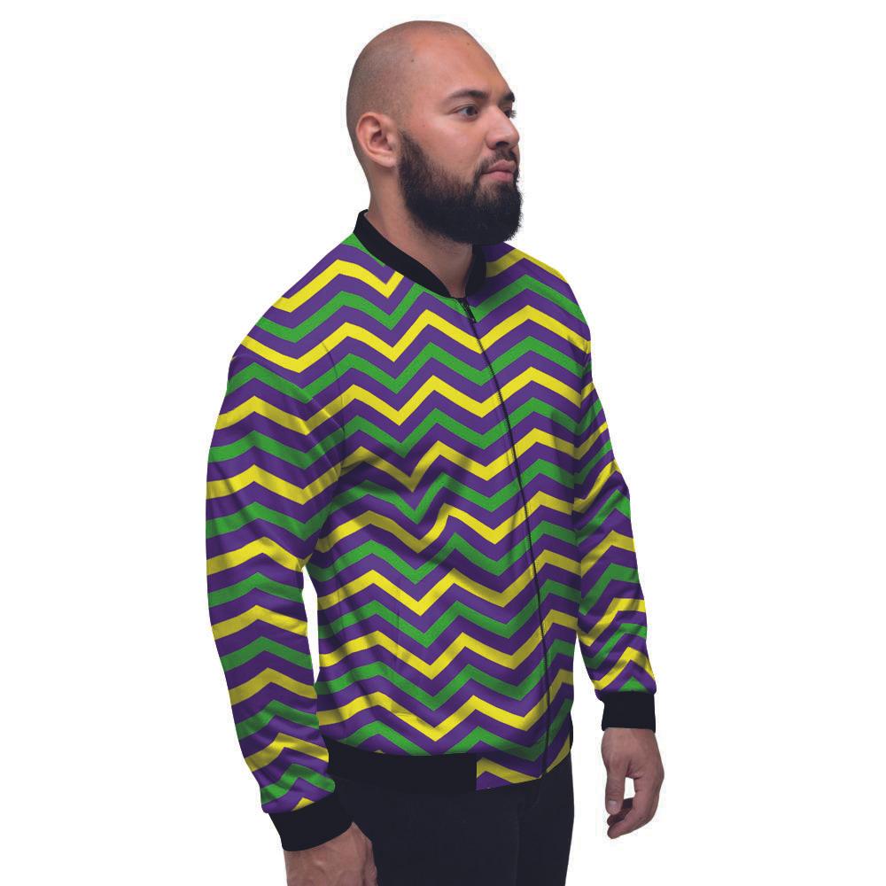 Fat Tuesday Chevron Mardi Gras Print Men's Bomber Jacket-grizzshop
