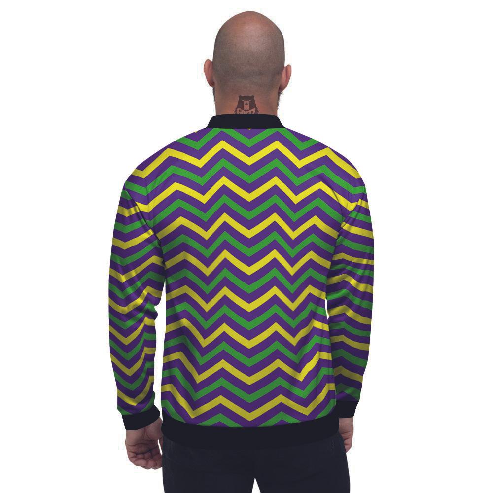 Fat Tuesday Chevron Mardi Gras Print Men's Bomber Jacket-grizzshop