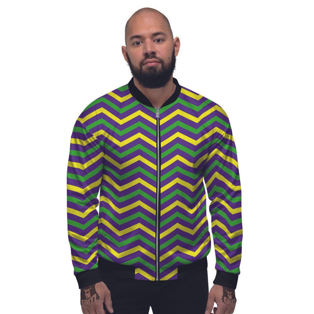 Fat Tuesday Chevron Mardi Gras Print Men's Bomber Jacket-grizzshop