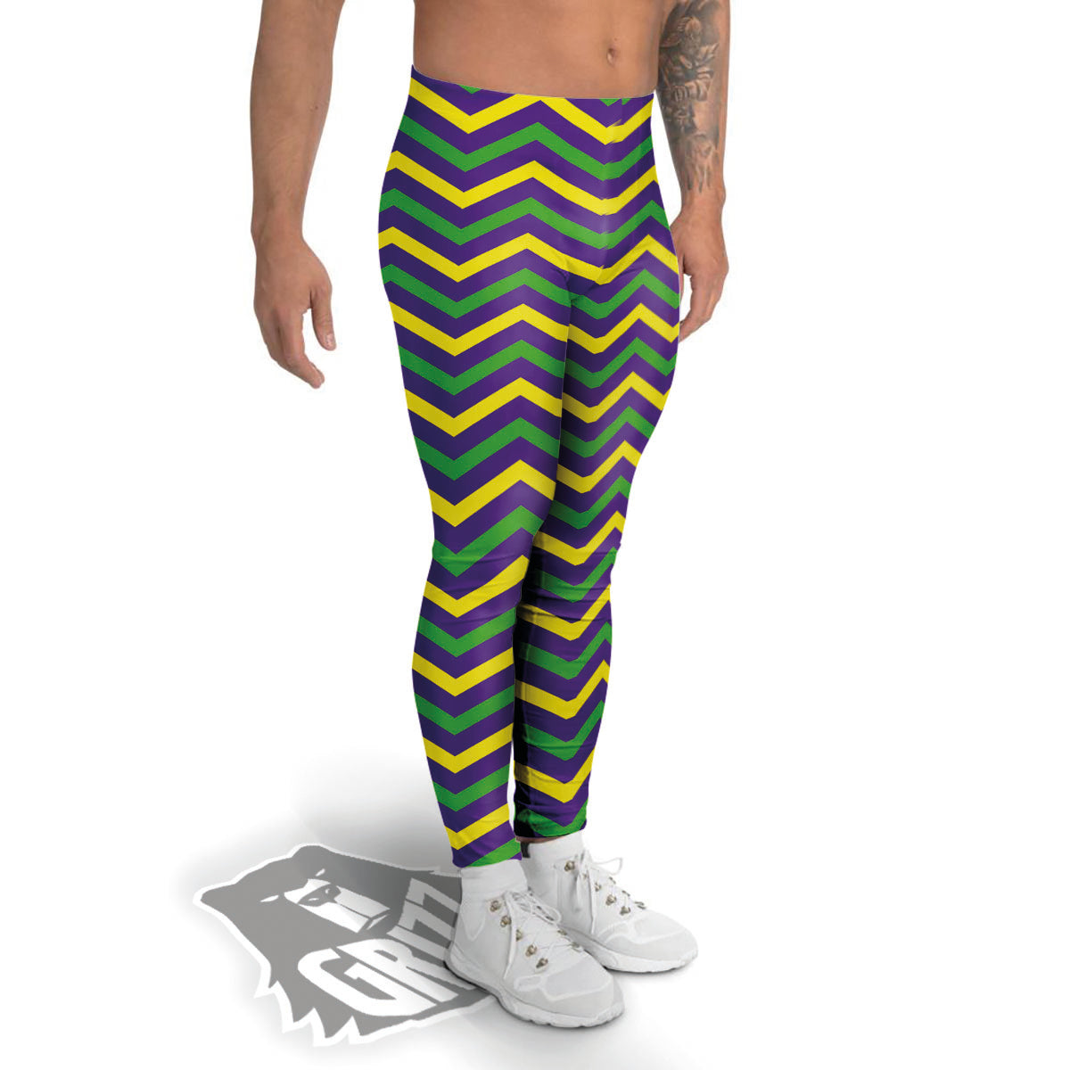Fat Tuesday Chevron Mardi Gras Print Men's Leggings-grizzshop