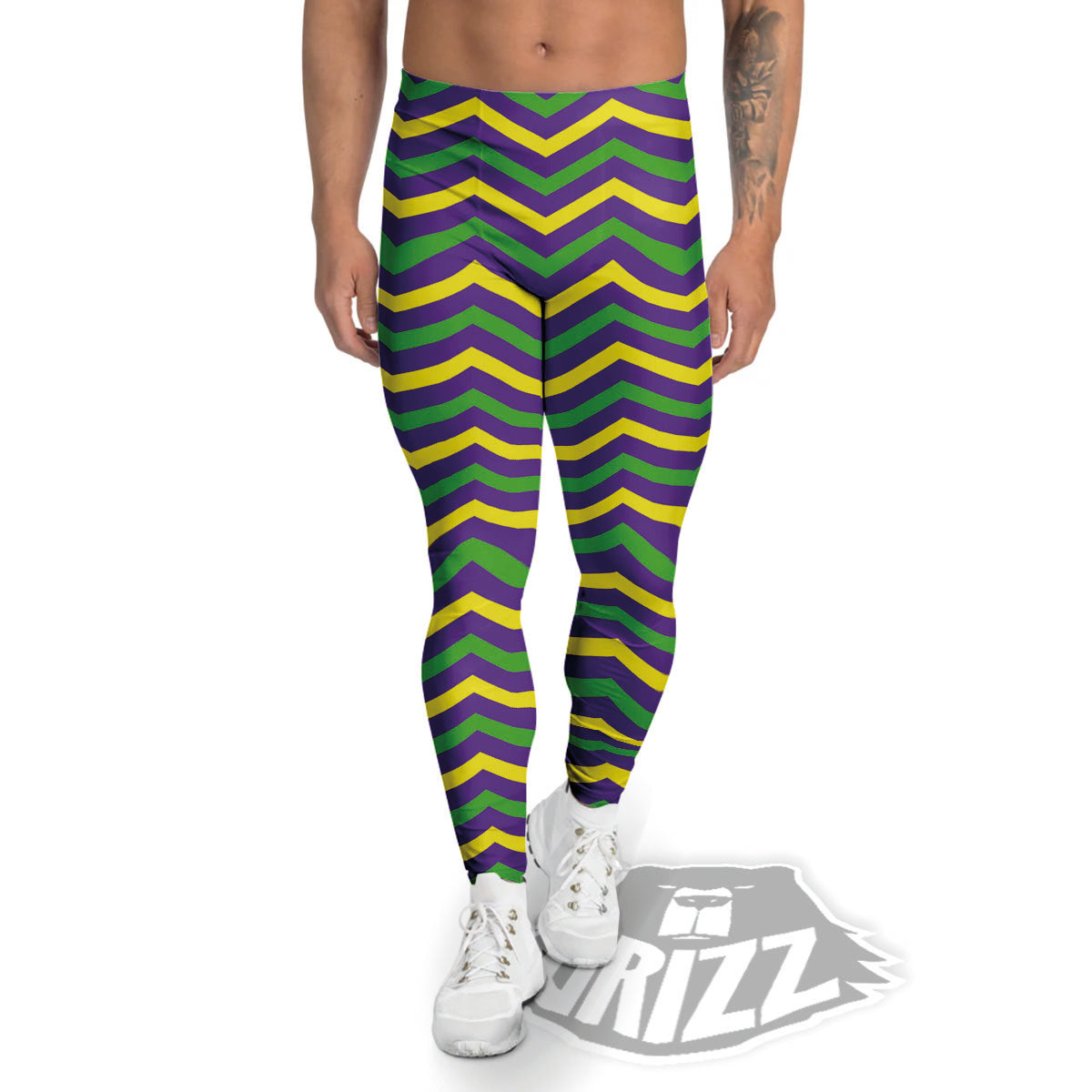 Fat Tuesday Chevron Mardi Gras Print Men's Leggings-grizzshop