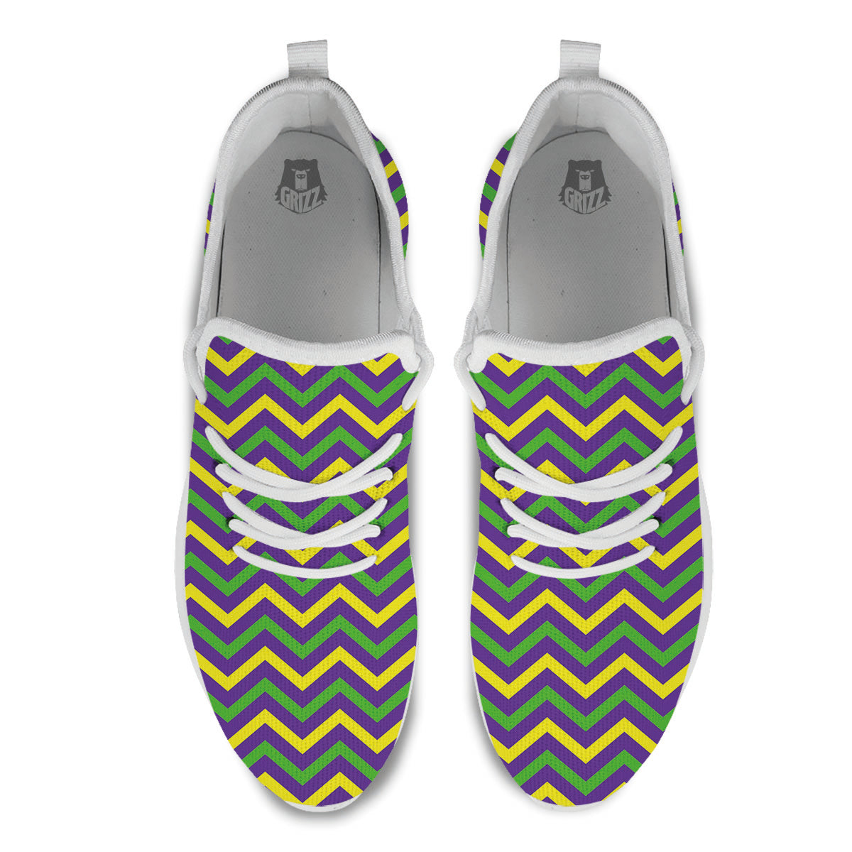 Fat Tuesday Chevron Mardi Gras Print White Athletic Shoes-grizzshop