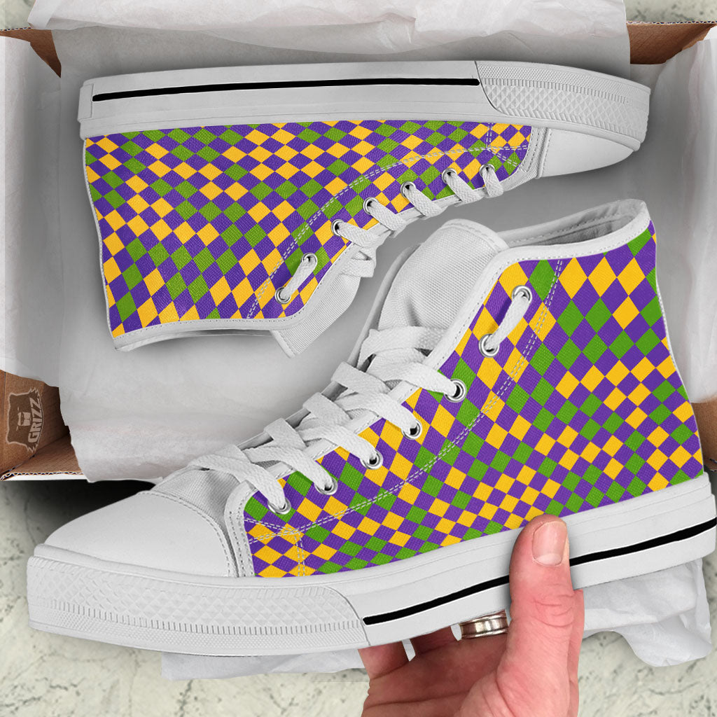 Fat Tuesday Mardi Gras Pattern White High Top Shoes-grizzshop