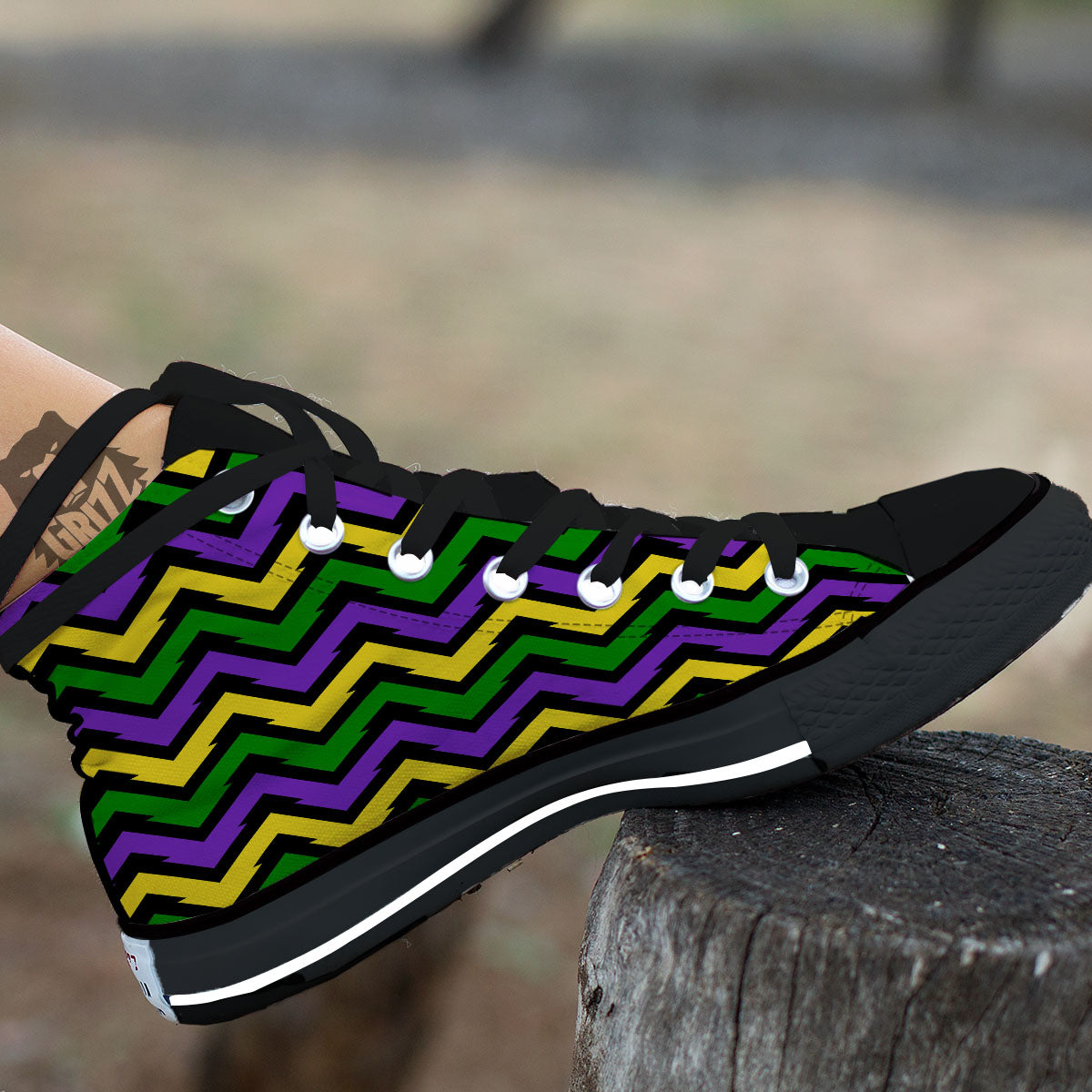 Fat Tuesday Zigzag Mardi Gras Print High Top Shoes-grizzshop