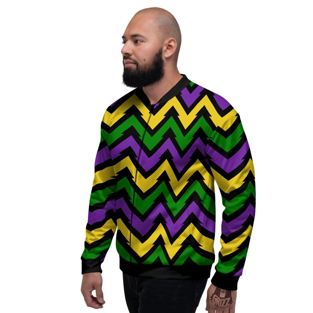 Fat Tuesday Zigzag Mardi Gras Print Men's Bomber Jacket-grizzshop