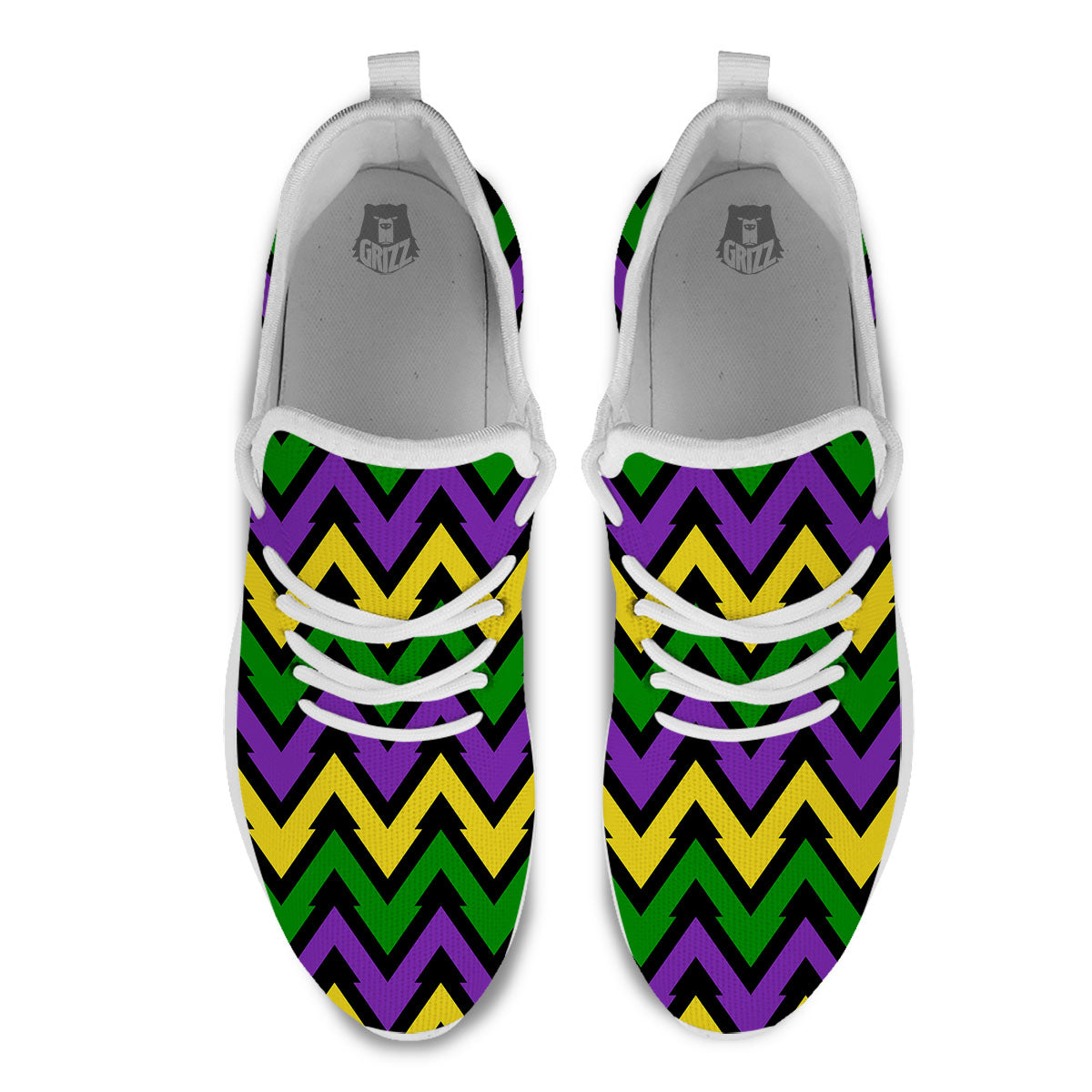 Fat Tuesday Zigzag Mardi Gras Print White Athletic Shoes-grizzshop