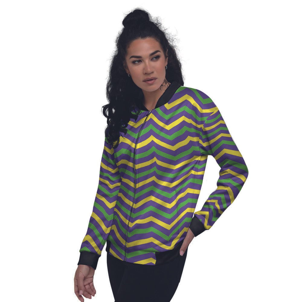 Fat Tuesday Chevron Mardi Gras Print Women's Bomber Jacket-grizzshop