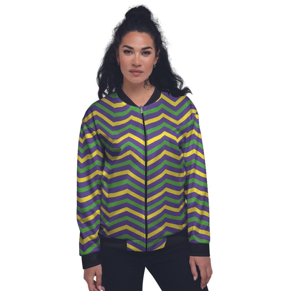 Fat Tuesday Chevron Mardi Gras Print Women's Bomber Jacket-grizzshop