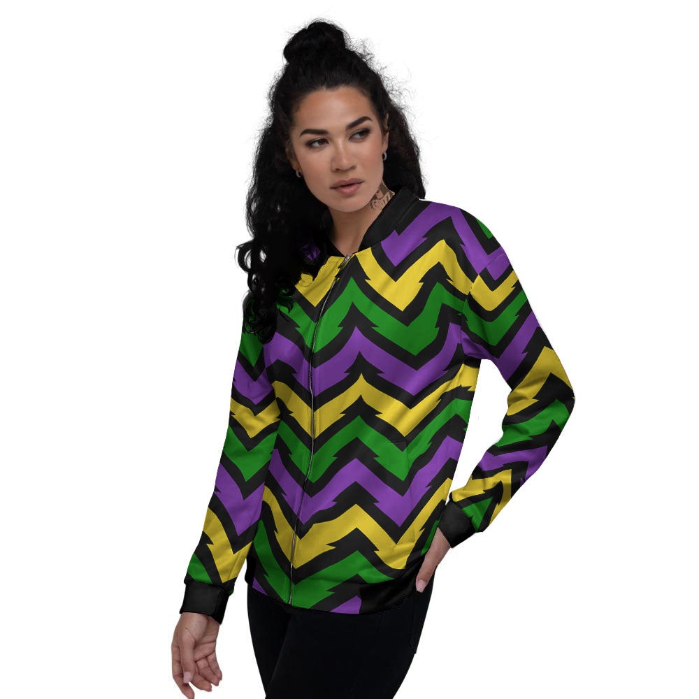 Fat Tuesday Zigzag Mardi Gras Print Women's Bomber Jacket-grizzshop