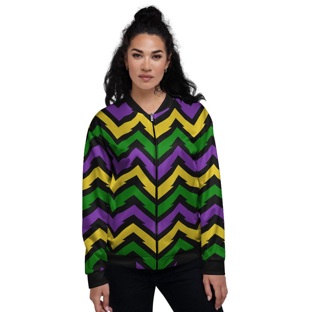 Fat Tuesday Zigzag Mardi Gras Print Women's Bomber Jacket-grizzshop