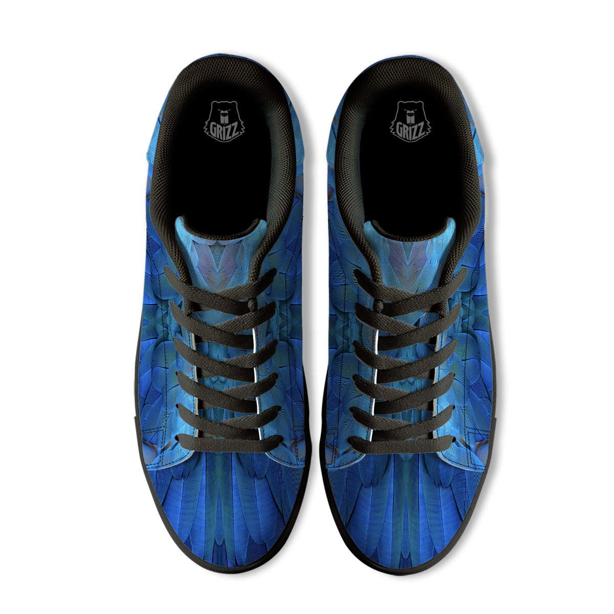 Feather Blue Print Black Low Top Sneakers-grizzshop