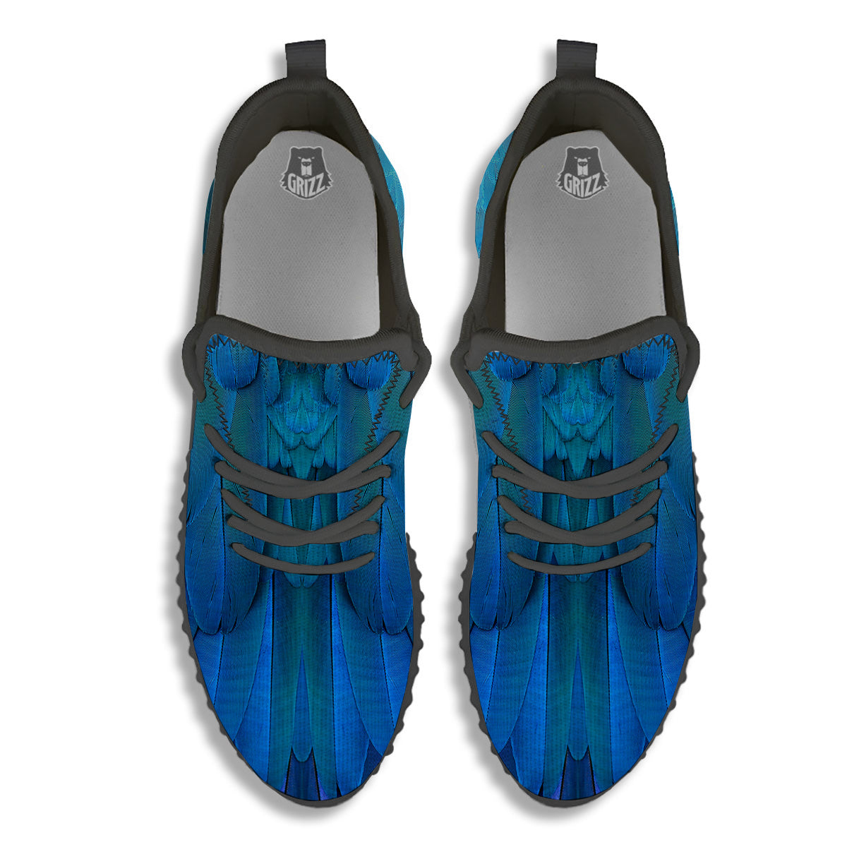 Feather Blue Print Black Walking Shoes-grizzshop