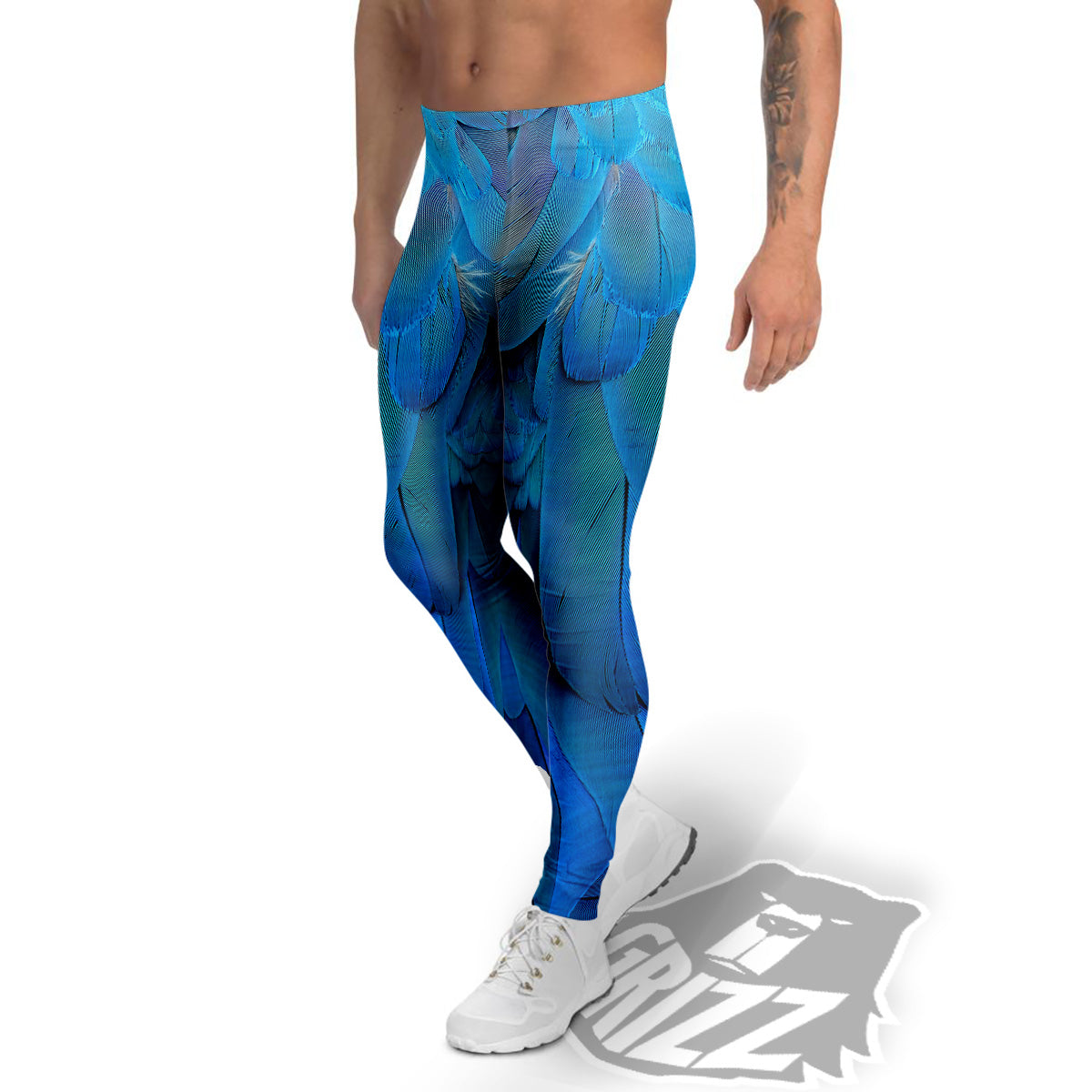Feather Blue Print Men's Leggings-grizzshop
