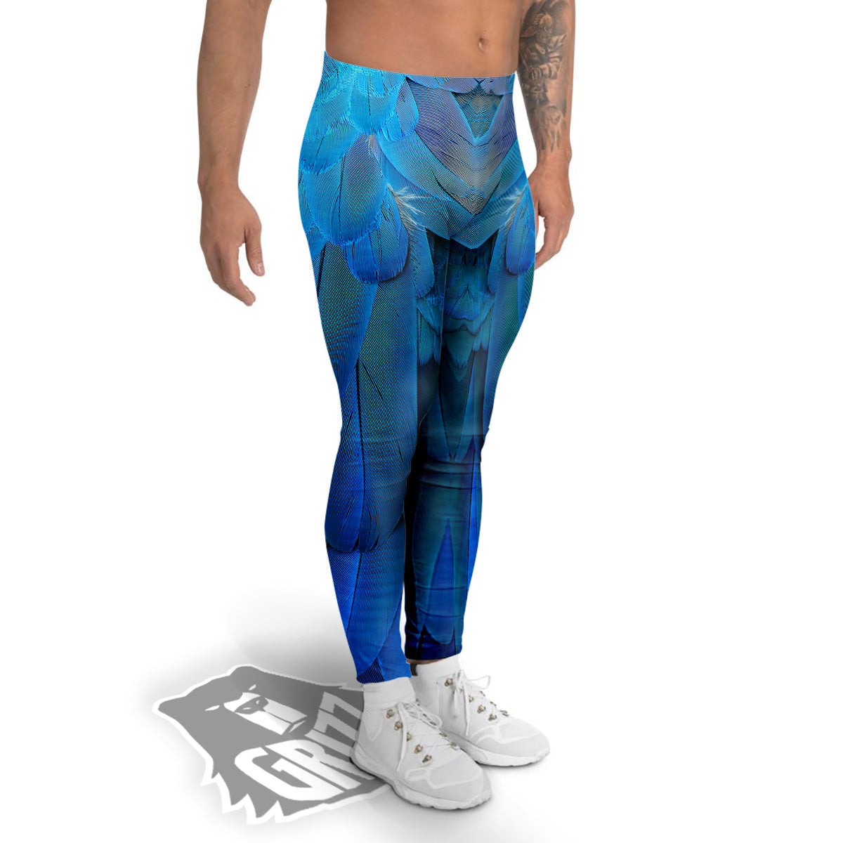 Feather Blue Print Men's Leggings-grizzshop