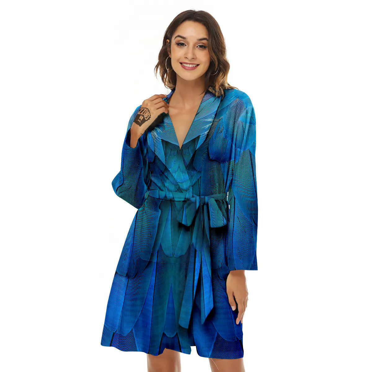 Feather Blue Print Women's Robe-grizzshop