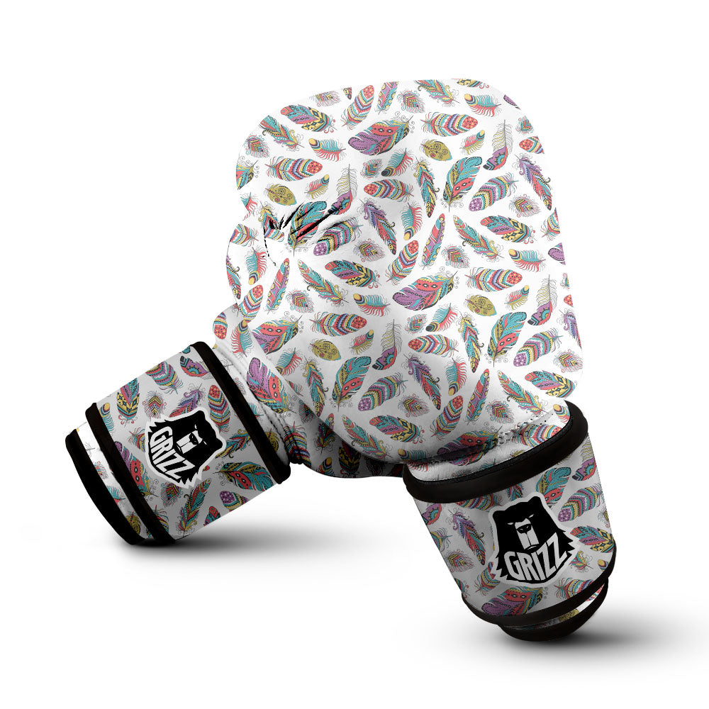 Feather Bohemian Print Pattern Boxing Gloves-grizzshop