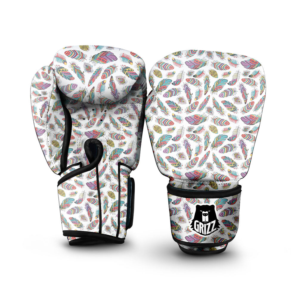 Feather Bohemian Print Pattern Boxing Gloves-grizzshop
